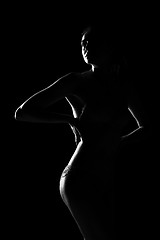 Image showing Black and white silhouette of young, sporty and sexy woman in lingerie