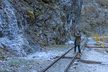 Image showing Photographing the icicles on the mountain