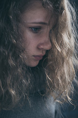 Image showing Portrait of a young sad girl.