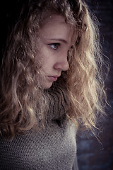 Image showing Portrait of a young sad girl.