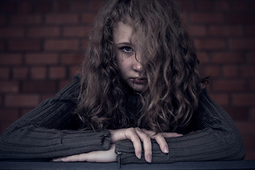 Image showing Portrait of a young sad girl.