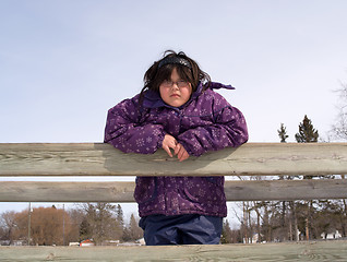 Image showing Girl Posing On A Wooden Bridge