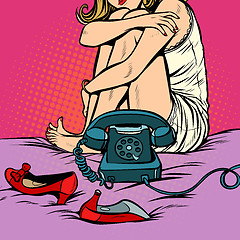 Image showing woman sitting at a retro phone