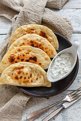 Image showing Flat bread with pumpkin filling. Azerbaijani cuisine.