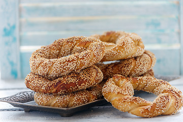 Image showing Turkish bagels (simit) with sesame seeds.