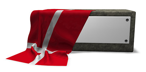 Image showing stone socket with blank sign and flag of denmark - 3d rendering