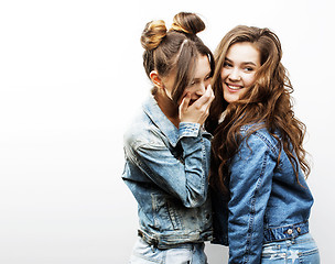 Image showing best friends teenage girls together having fun, posing emotional