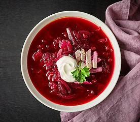 Image showing bowl of beet root soup borsch