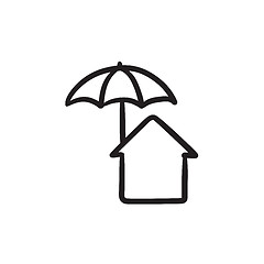 Image showing House under umbrella sketch icon.