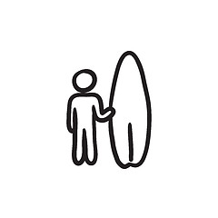 Image showing Man with surfboard sketch icon.