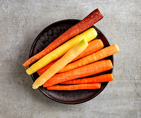 Image showing plate of fresh colorful carrots