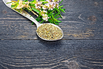 Image showing Thyme dry in spoon on black board