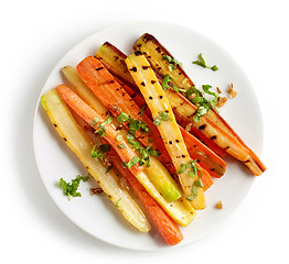 Image showing plate of grilled colorful carrots