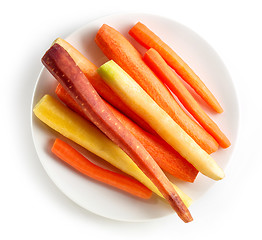 Image showing plate of fresh colorful carrots