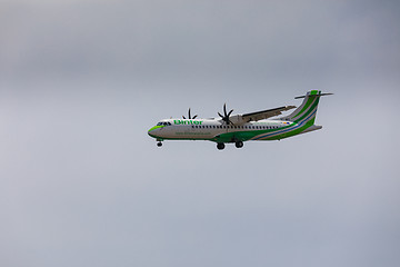 Image showing ARECIFE, SPAIN - APRIL, 16 2017: ATR 72 of Binter with the regis