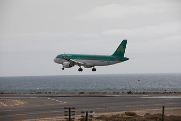 Image showing ARECIFE, SPAIN - APRIL, 15 2017: AirBus A320 of Aer Lingus ready