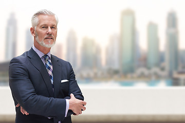 Image showing Senior businessman in front of the big city