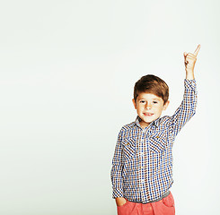 Image showing little cute boy on white background gesture