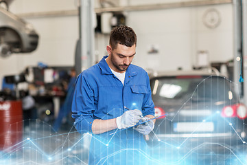 Image showing auto mechanic man with clipboard at car workshop