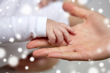 Image showing close up of mother and newborn baby hands