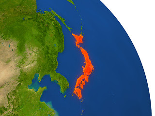 Image showing Map of Japan in red