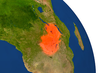 Image showing Map of Zambia in red