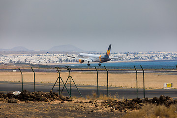 Image showing ARECIFE, SPAIN - APRIL, 16 2017: Boeing 757-300 of Condor with t