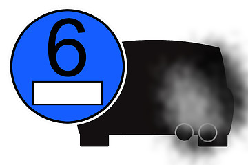 Image showing graphic blue sticker with automobile exhaust