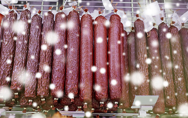 Image showing salami sausage at grocery store stall