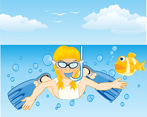 Image showing Girl dives in ocean