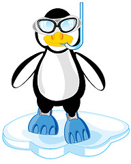Image showing Cartoon of the penguin in mask and flipper