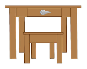 Image showing Wooden table and stool
