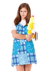 Image showing Housewife with cleaning supplies