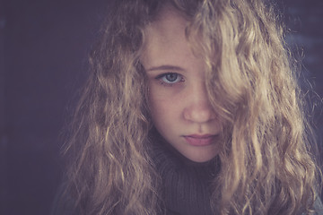 Image showing Portrait of a young sad girl.