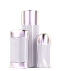 Image showing Set of female deodorants on white background