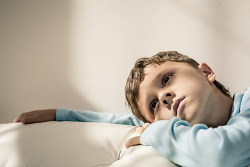 Image showing Portrait of a young sad boy.