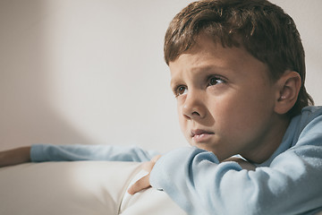 Image showing Portrait of a young sad boy.