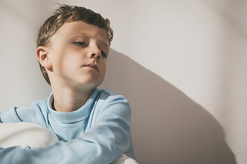 Image showing Portrait of a young sad boy.