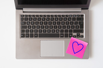 Image showing Laptop keyboard with heart note