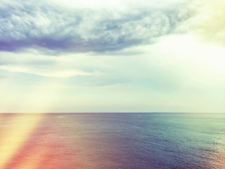 Image showing Retro sea and clouds with light leaks