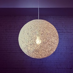 Image showing Pendant lamp with round lampshade in purple tones