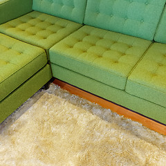 Image showing Green corner sofa on fluffy rug