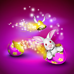 Image showing Funny bunny driving an egg shell