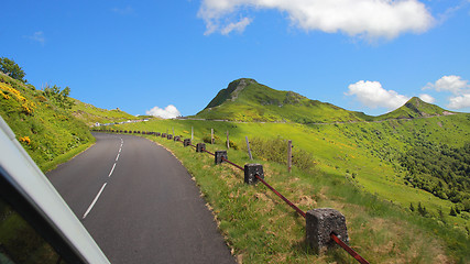 Image showing Driving on the road in Puy Mary, volcanic french mountains