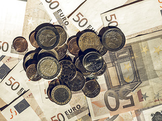 Image showing Vintage Euro coins and notes