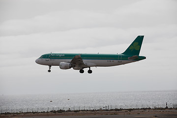 Image showing ARECIFE, SPAIN - APRIL, 15 2017: AirBus A320 of Aer Lingus ready