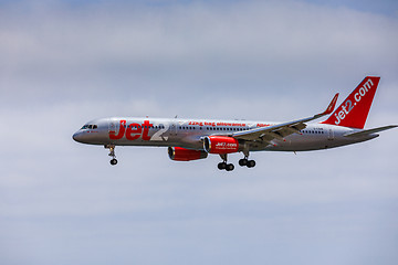 Image showing ARECIFE, SPAIN - APRIL, 15 2017: Boeing 757 - 200 of JET2 with t