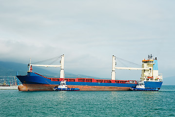 Image showing Modern transport ship on water