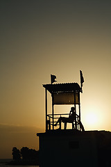 Image showing Anonymous person sitting in observation tower