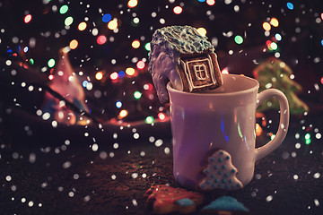 Image showing Christmas cookies and cup of tea